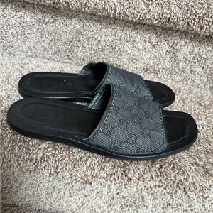 Gucci Gray/ Black Monogram Slide Sandals for Men